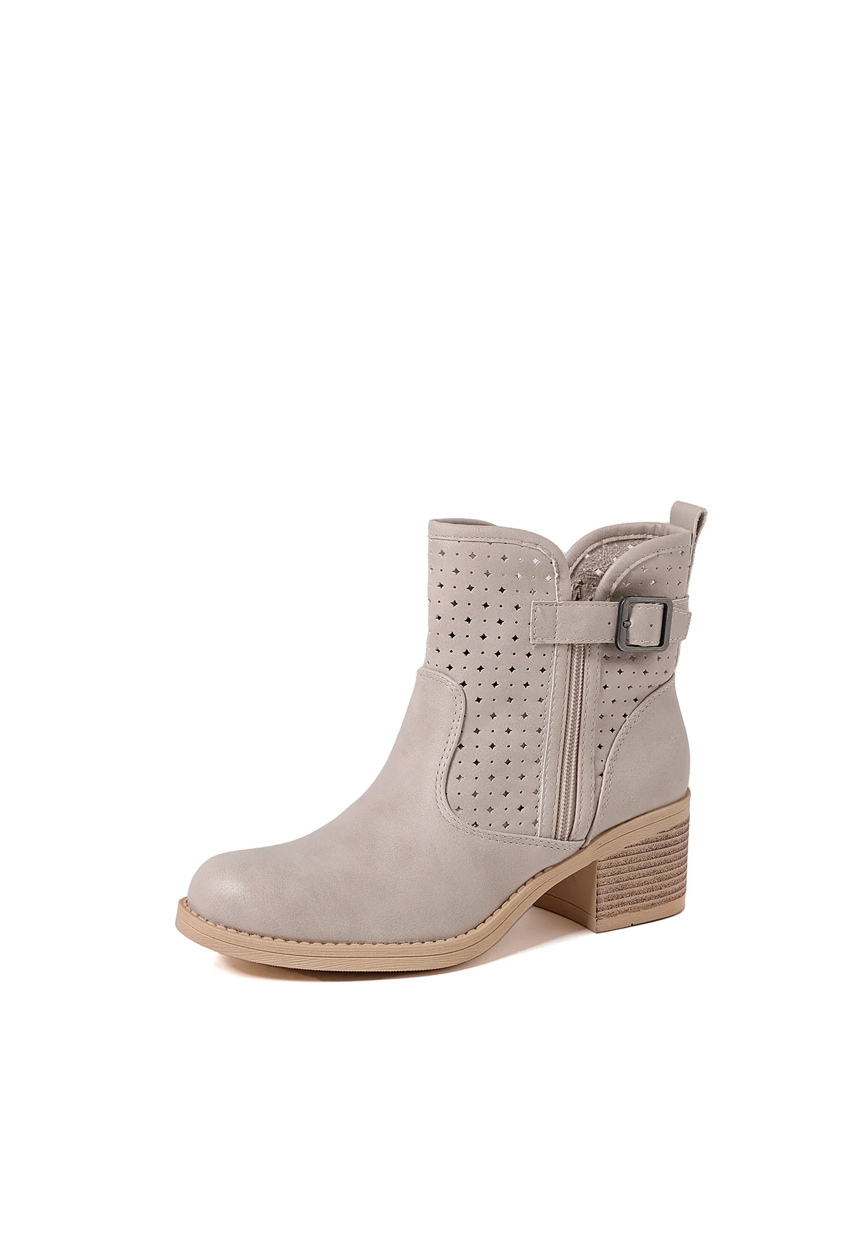 Stivaletto beige traforato con tacco medio X30-107 - Image 22