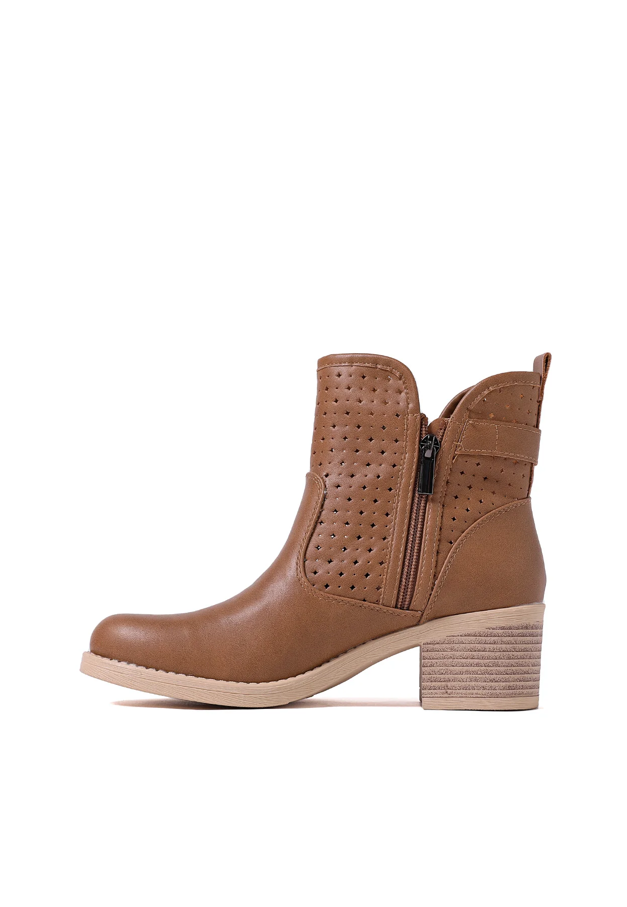 Stivaletto beige traforato con tacco medio X30-107 - Image 3