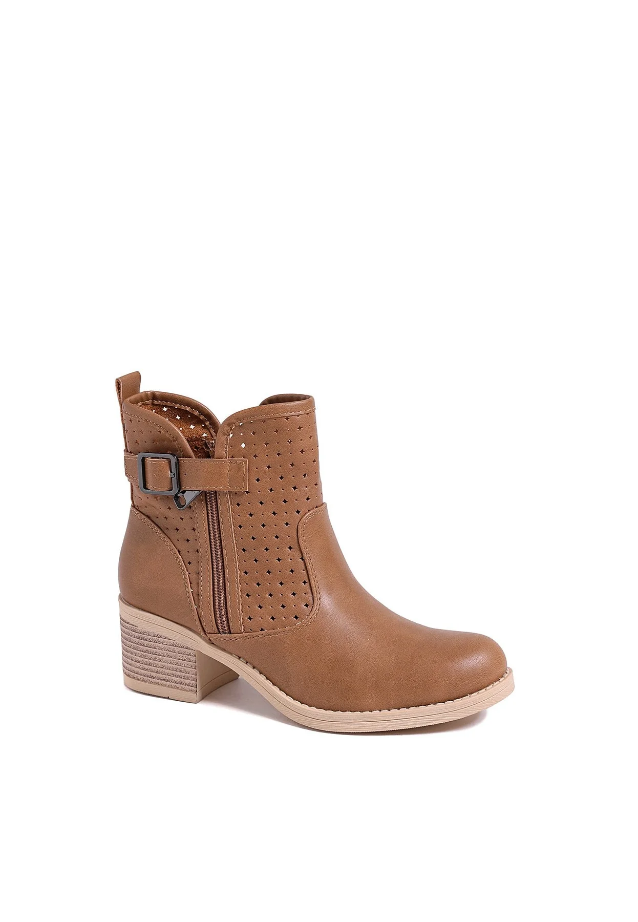 Stivaletto beige traforato con tacco medio X30-107 - Image 4