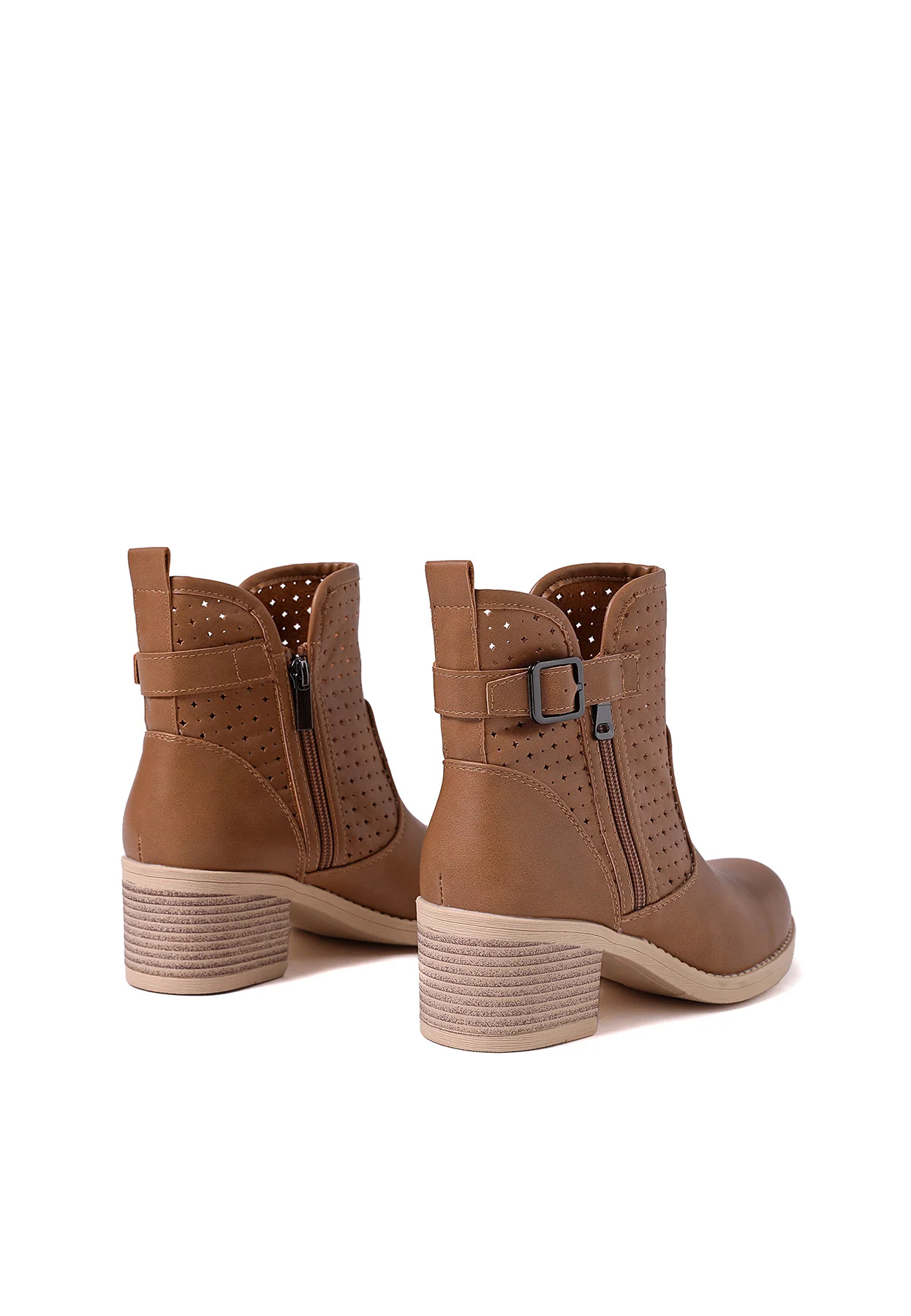 Stivaletto beige traforato con tacco medio X30-107 - Image 6