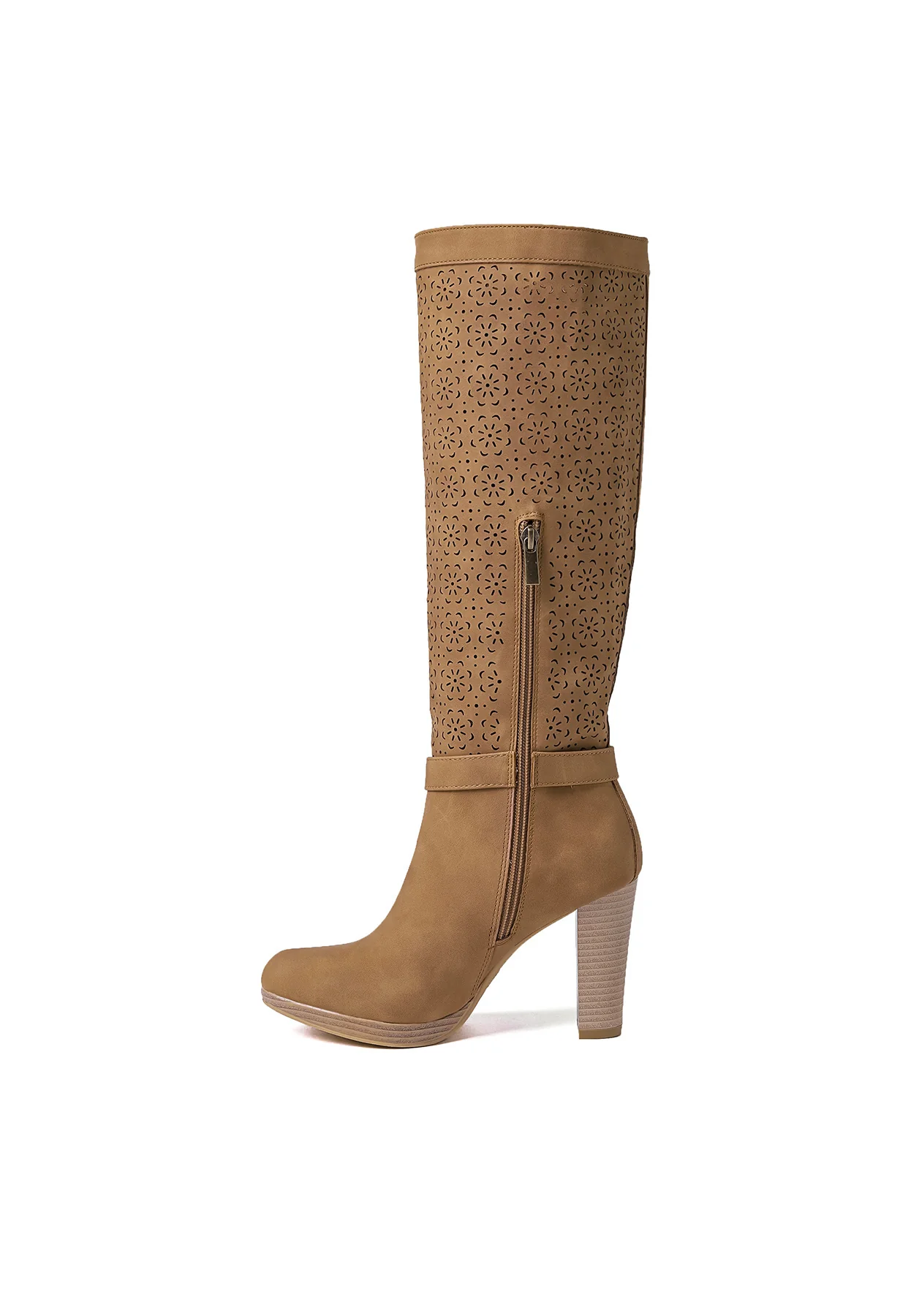 Stivali alti traforati beige con tacco X30-111 - Image 3