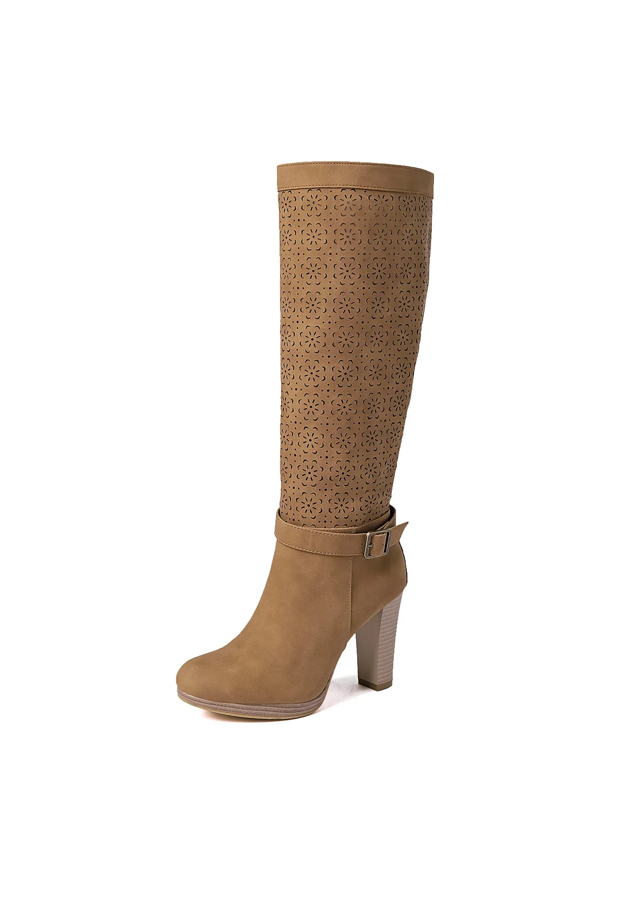 Stivali alti traforati beige con tacco X30-111 - Image 8