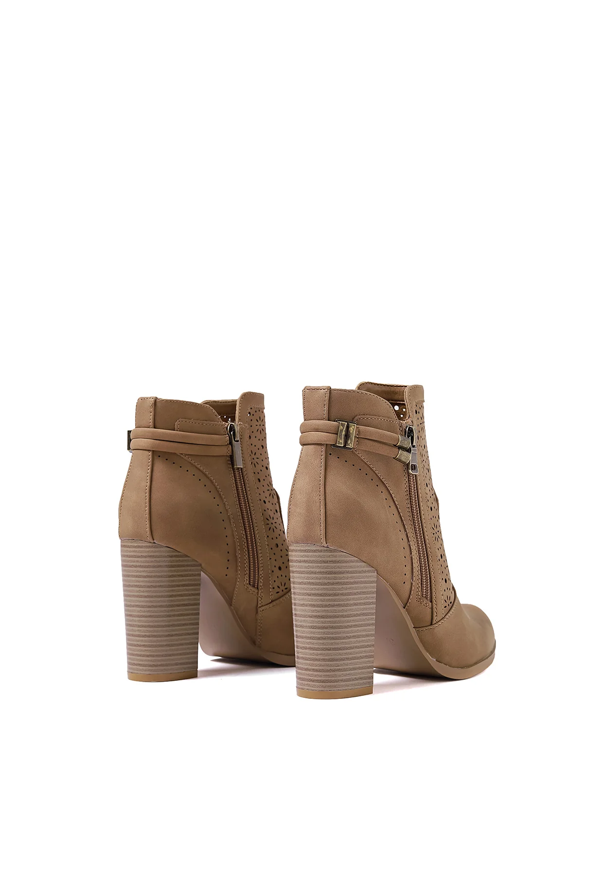 Stivaletto traforato beige con tacco alto e decorazioni X30-112 - Image 22
