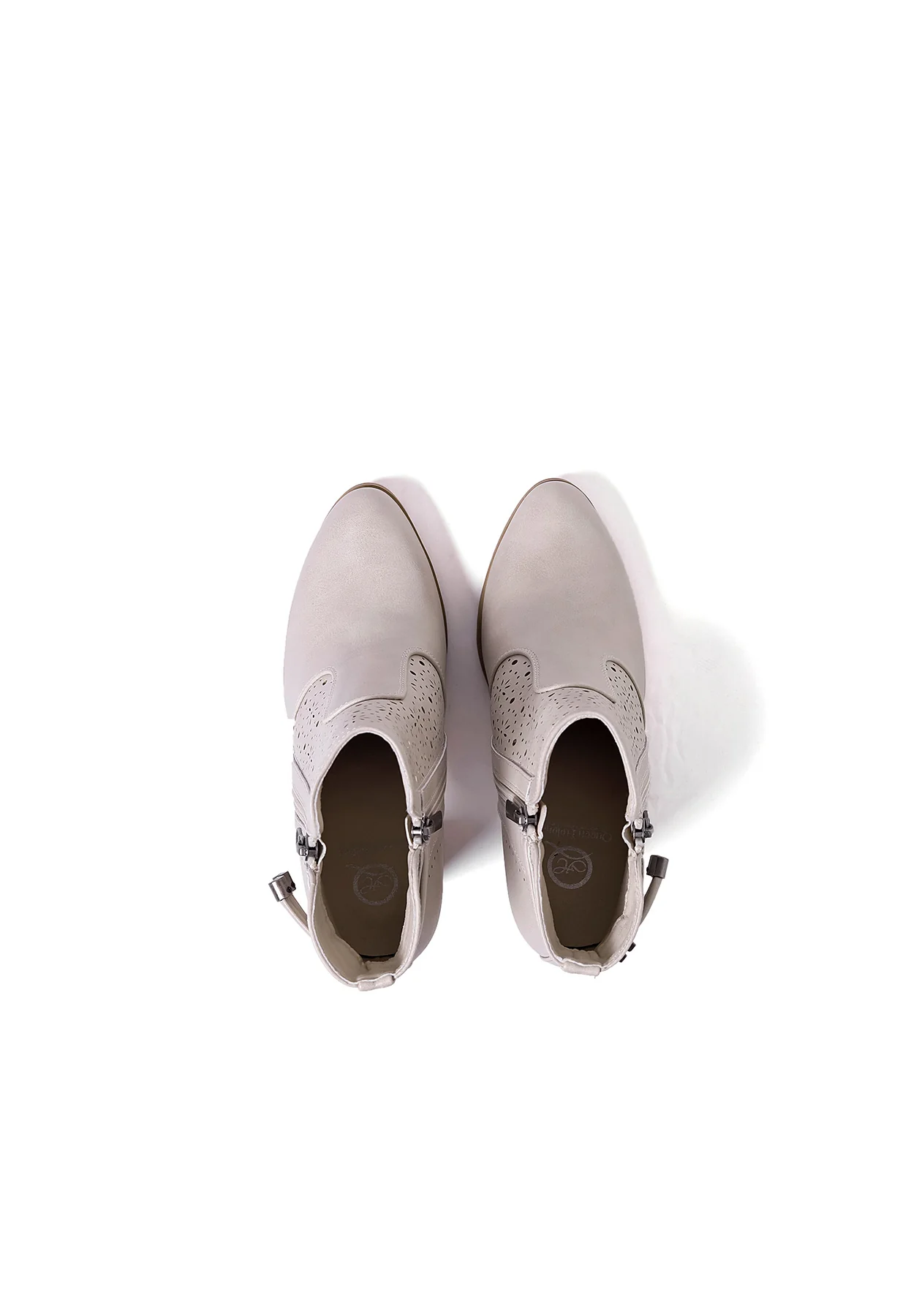 Stivaletto traforato beige con tacco alto e decorazioni X30-112 - Image 4