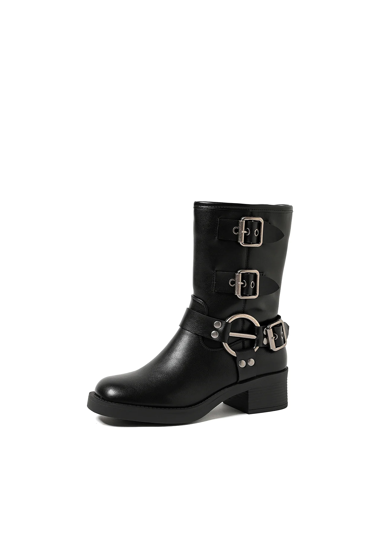 Stivaletti biker neri con fibbie e anello X30-116 - Image 4