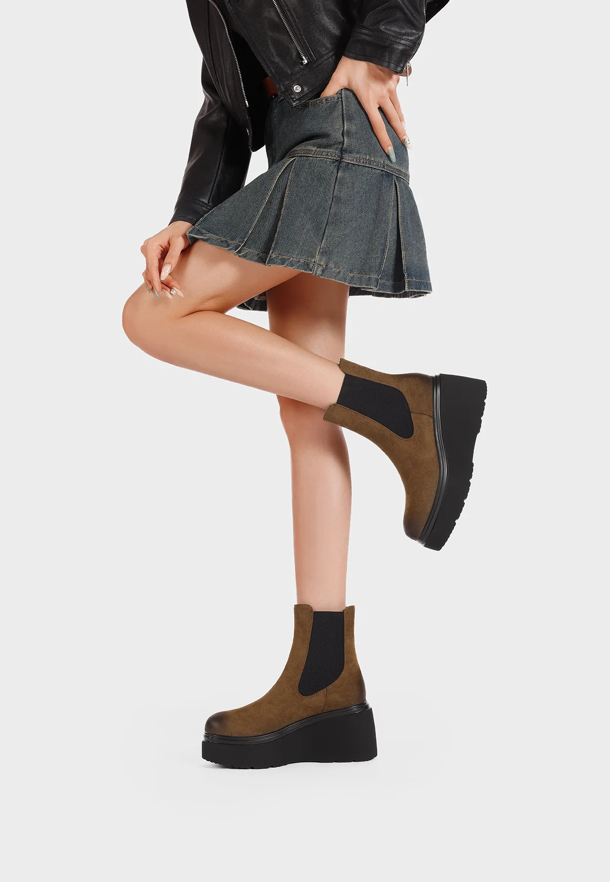 Stivaletti da donna chelsea con zeppa alta platform X31-129 - Image 21