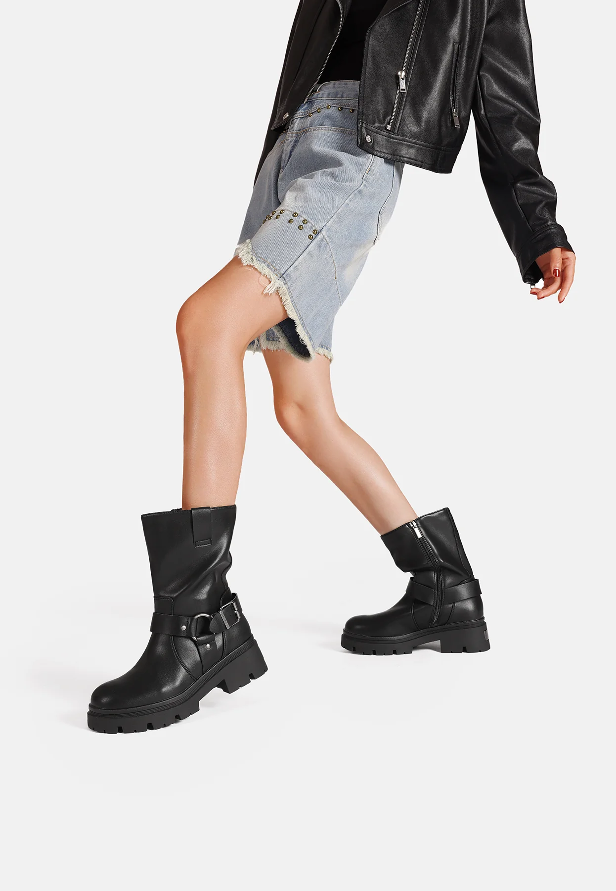 Stivali biker donna cinturini suola carrarmato X31-69 - Image 7