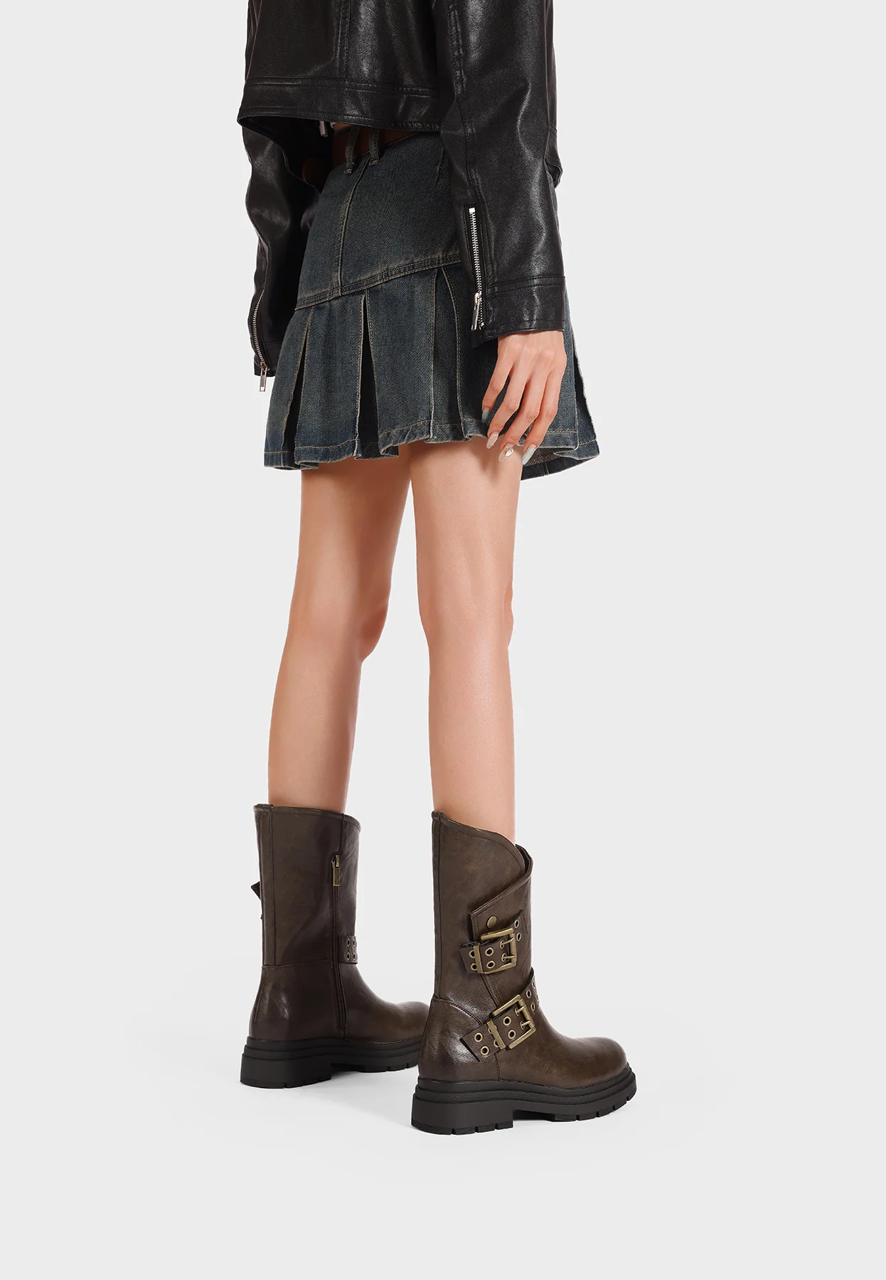 Stivali biker da donna con fibbie e suola carrarmato X33-56 - Image 7
