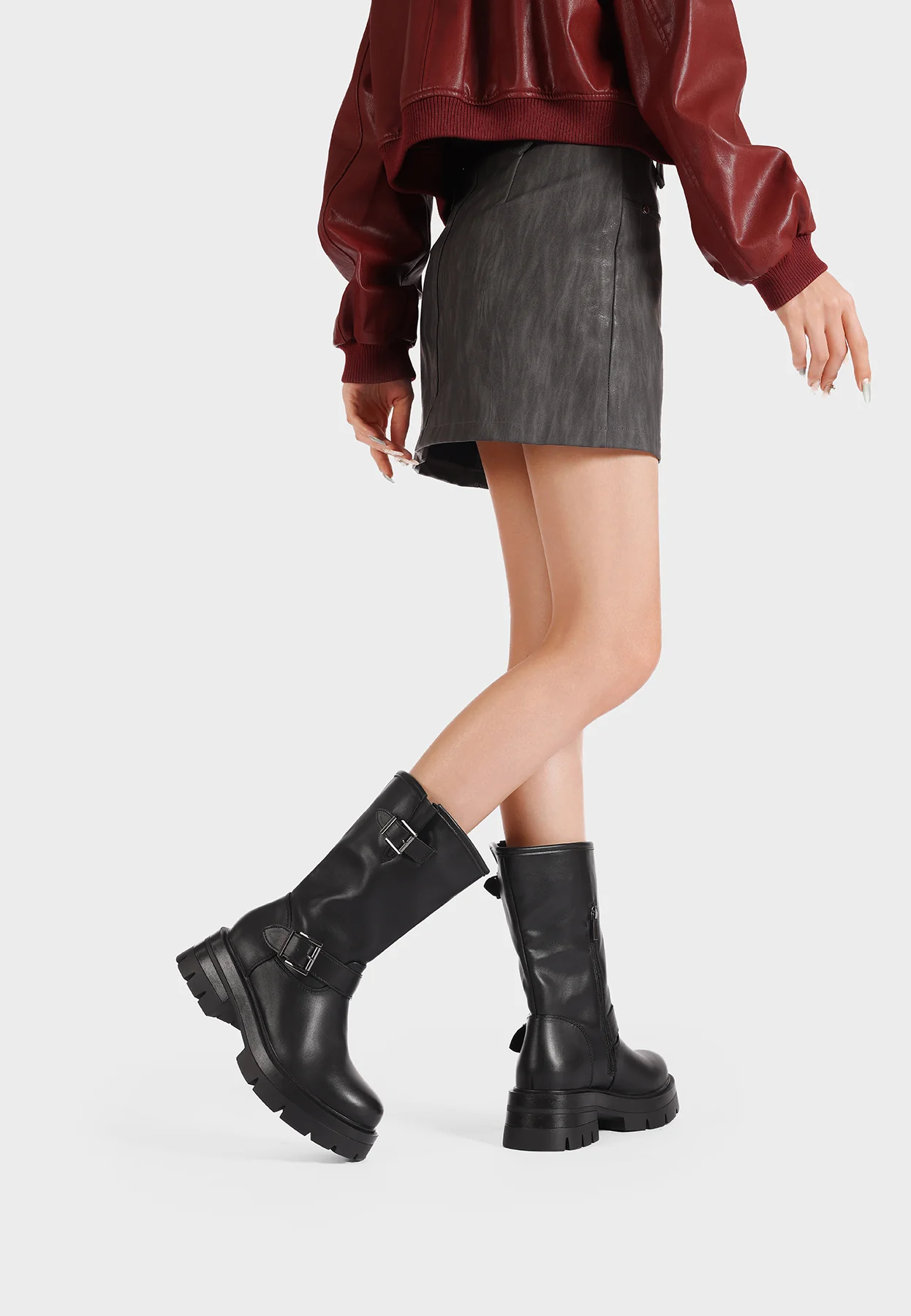 Stivali biker da donna con fibbie e suola carrarmato X33-62 - Image 7