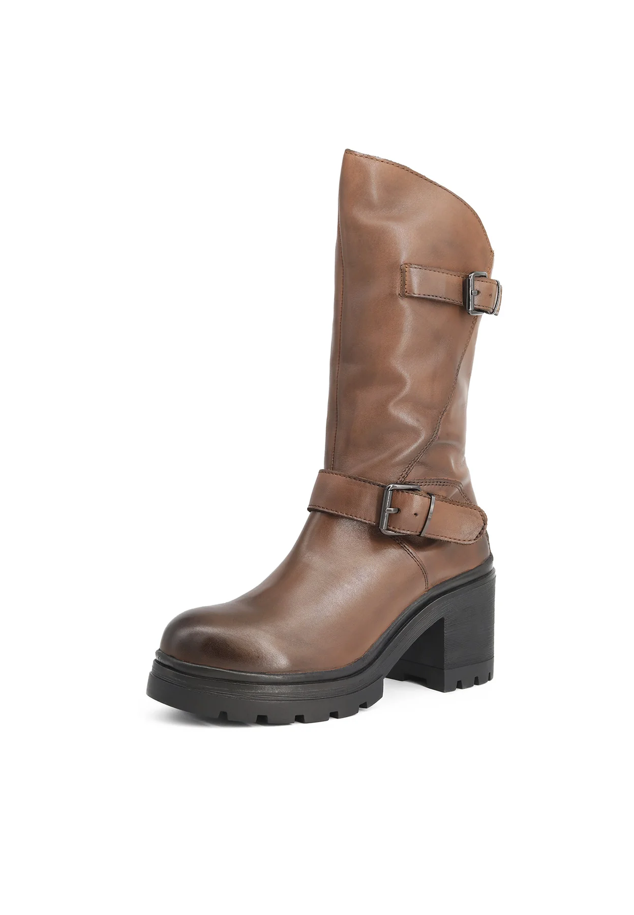 Stivale nero in vera pelle con doppia fibbia QH-22 L-267 - Image 10