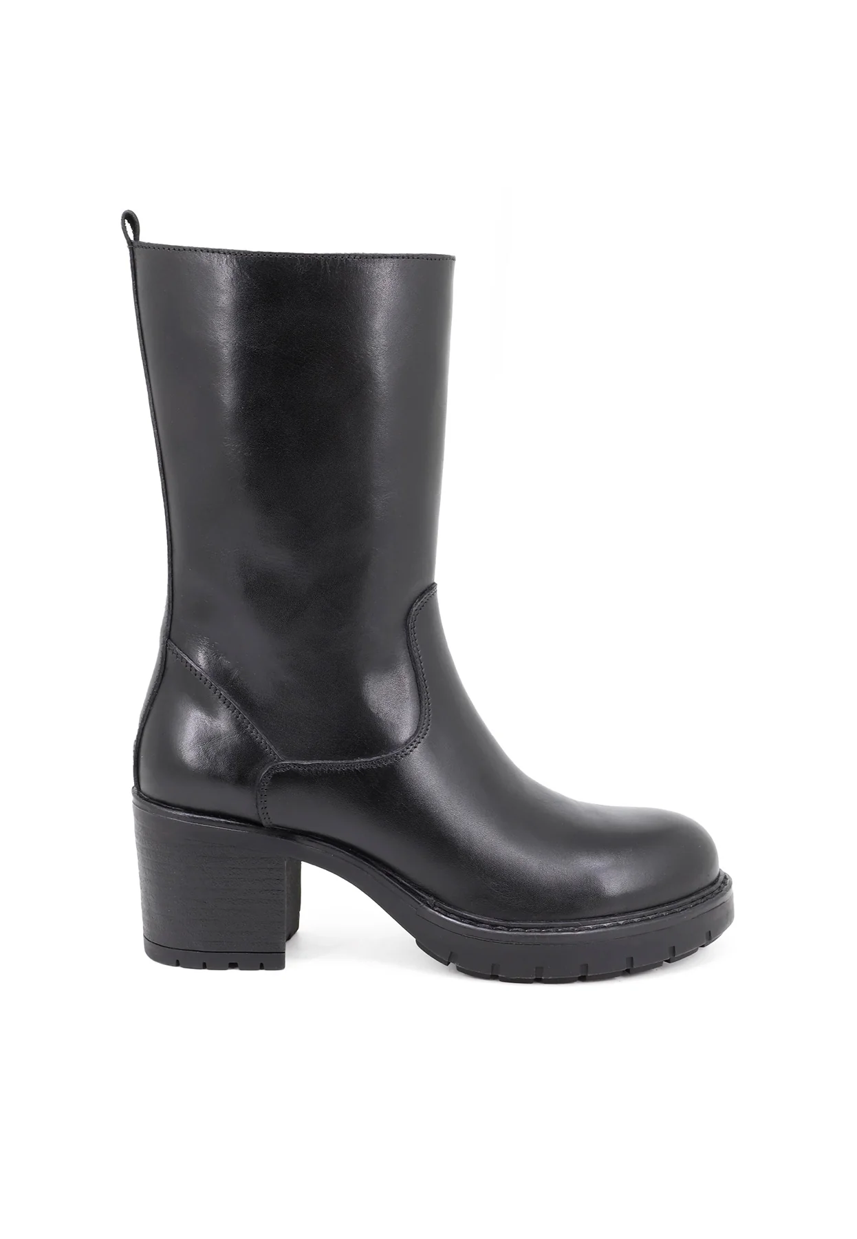 Stivaletto alto nero in vera pelle con tacco QH-22 S296