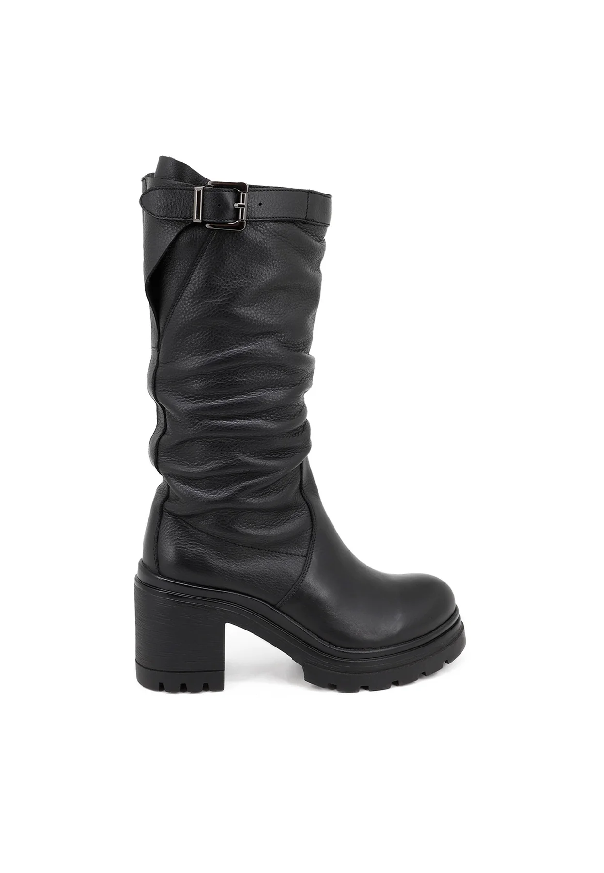 Stivale nero morbido in vera pelle con fibbia QH21 L48