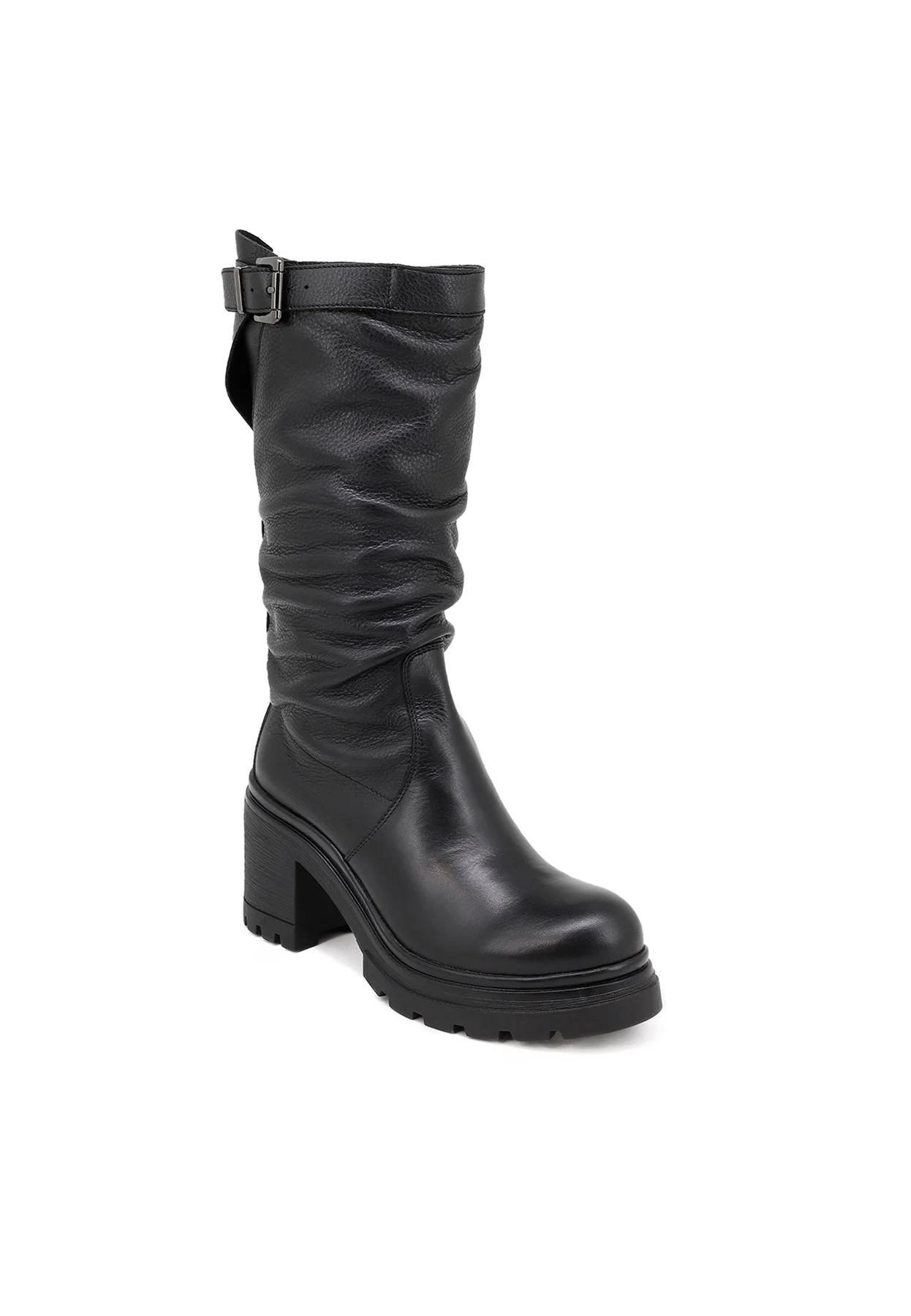 Stivale nero morbido in vera pelle con fibbia QH21 L48 - Image 2