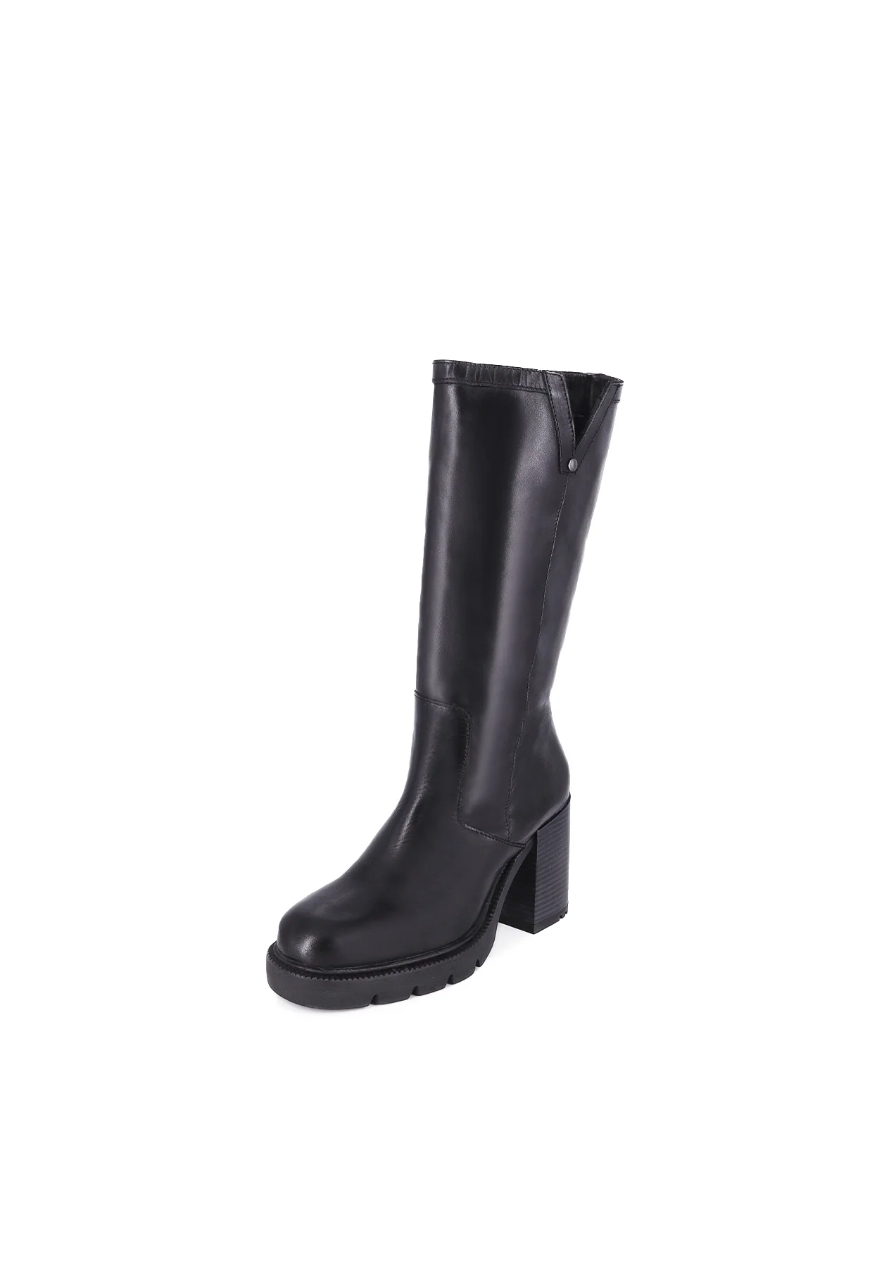 Stivali neri in vera pelle con tacco largo e plateau QH23 L393 - Image 3