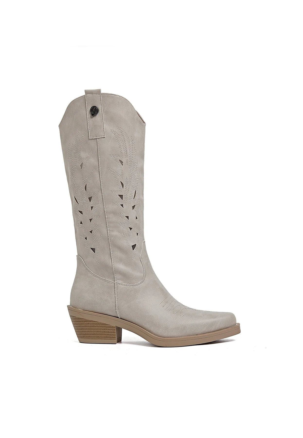 Stivale texano beige traforato con tacco medio X28-103 - Image 3