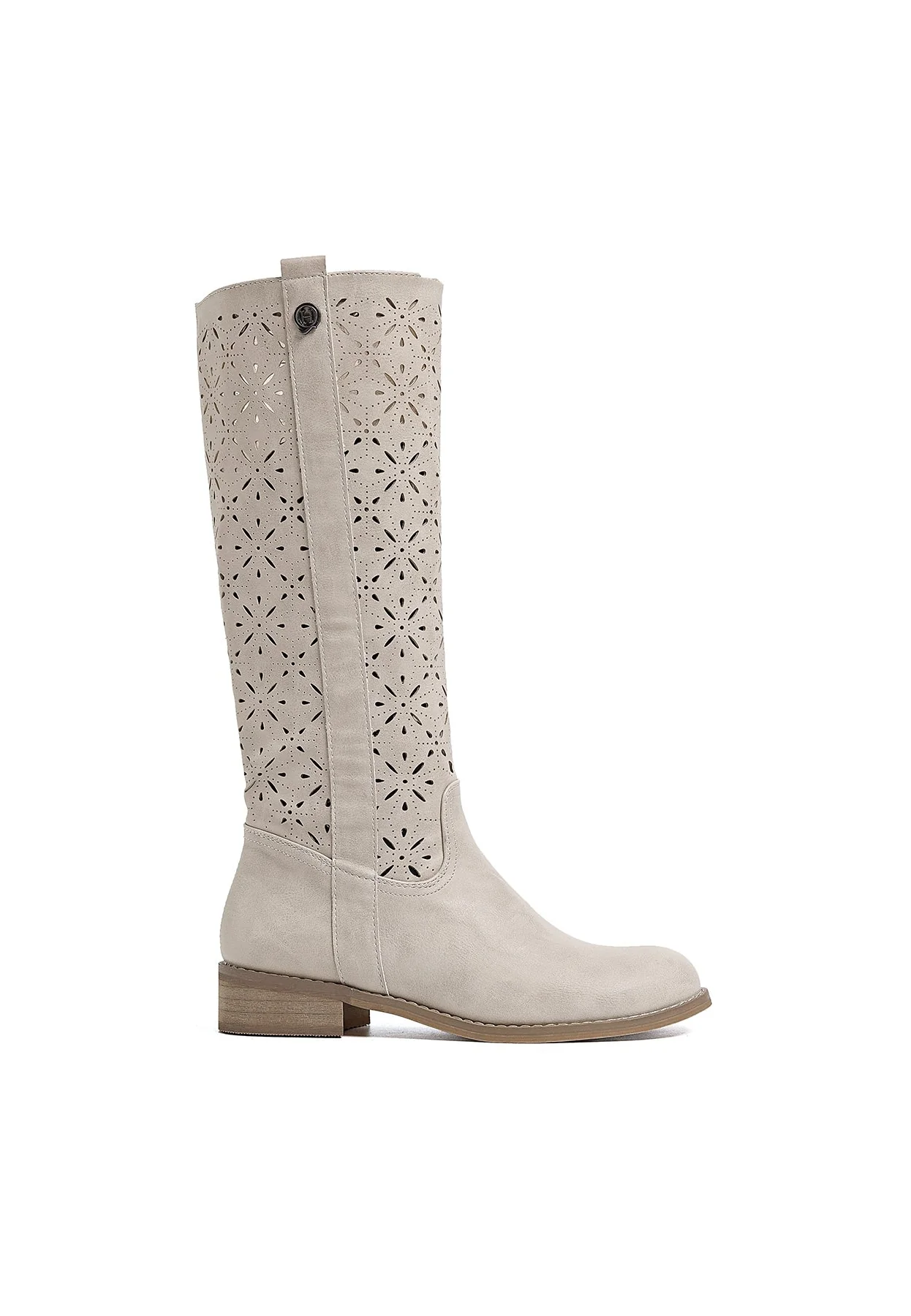 Stivale traforato beige con tacco basso X28-106 - Image 3