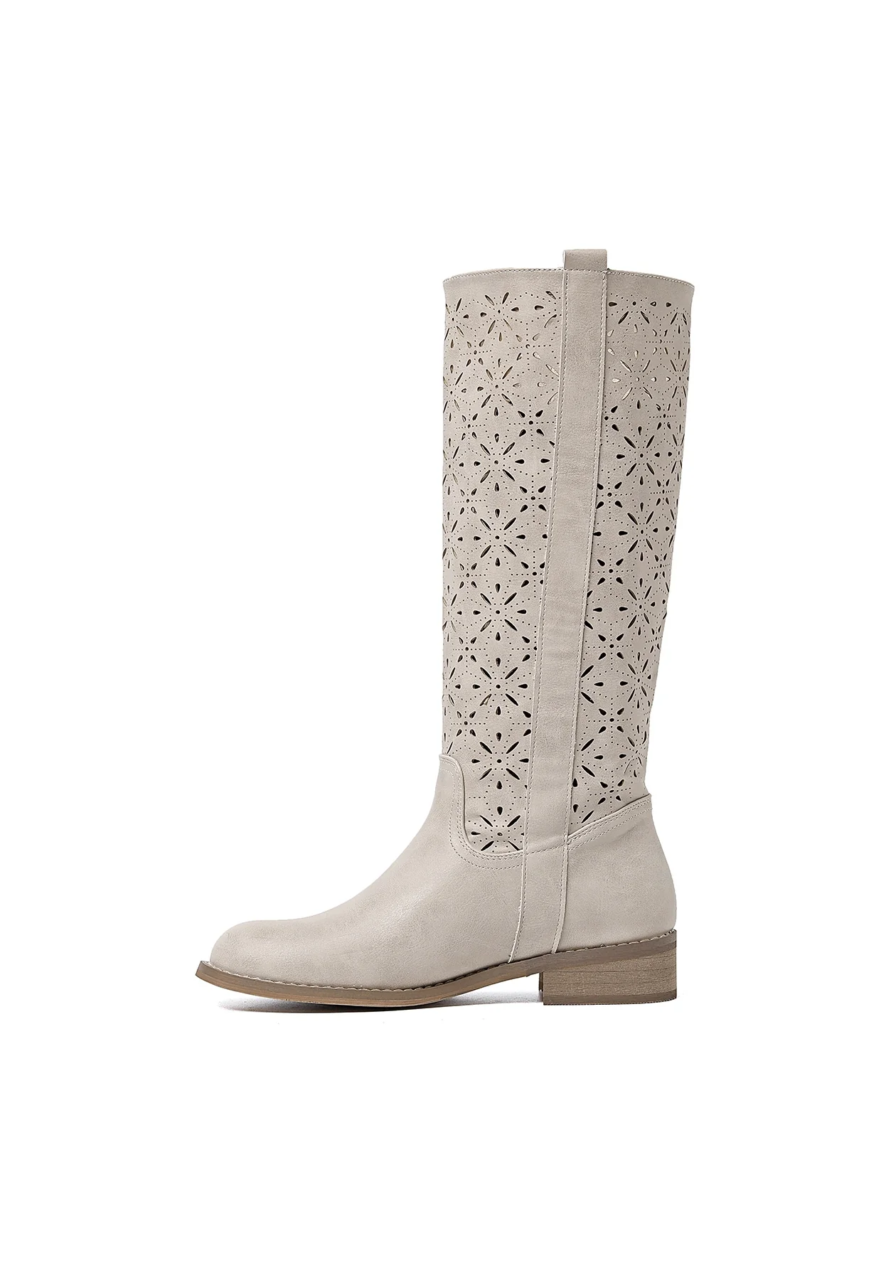 Stivale traforato beige con tacco basso X28-106 - Image 4